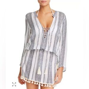 Cool Change Chloe Tunic - Navy Blue, White, Tassels Size Large